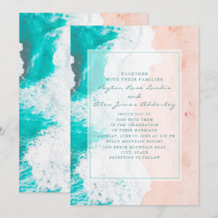 Convite Casamento Tropical na Praia do Oceano Azul Branco