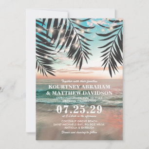 Convite Casamento Tropical na Praia Fios de Luz
