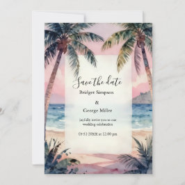 Convite Casamento Tropical no pôr do sol da Praia do Havaí