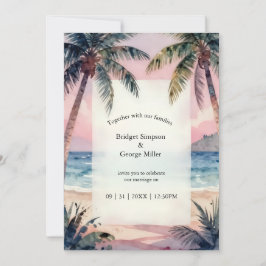 Convite Casamento Tropical no pôr do sol da Praia do Havaí