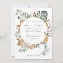Convite Casamento Tropical Oasis Modern Palm Wreath