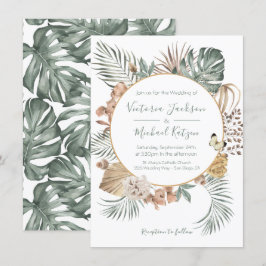 Convite Casamento Tropical Oasis Modern Palm Wreath