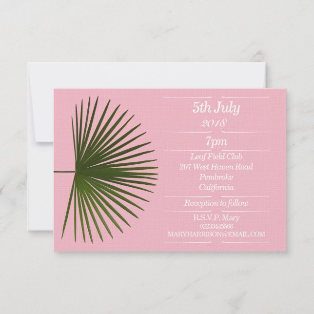 Convite Casamento Tropical Palm Frond Leaf (Verso)
