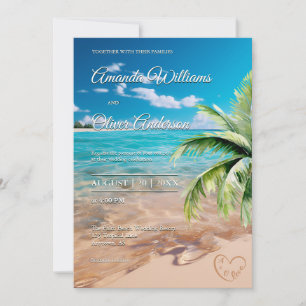 Convite Casamento Tropical Palm Tree Beach de Turquoise