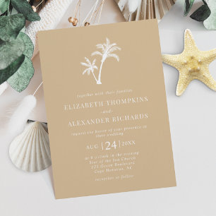 Convite Casamento Tropical Palm Tree Beige Beach Sand