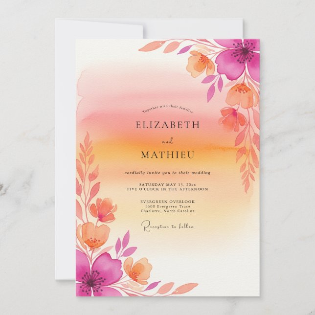 Convite Casamento Tropical Radiante Rosa (Frente)