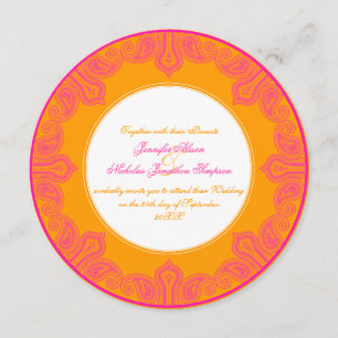 Convite Casamento Tropical Rosa e Laranja Paisley Mandala