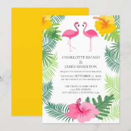 Convite Casamento Tropical Rosa Flamingo Personalizado