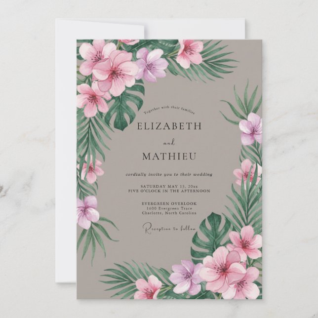 Convite Casamento Tropical Rosa Suave de Eucalipto (Frente)