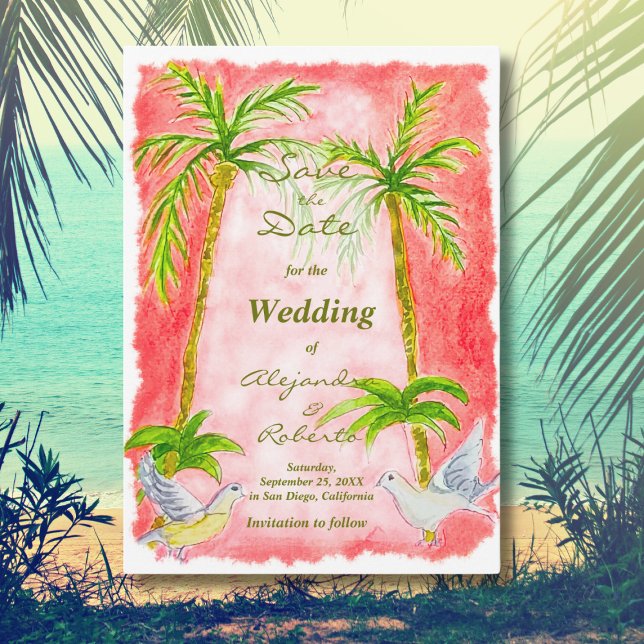 Convite Casamento Tropical Rústico em Aquarela Salve a Dat (Criador carregado)