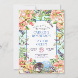 Convite Casamento Tropical Sandy Beach Rosa Seashell Pearl