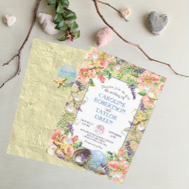 Convite Casamento Tropical Sandy Beach Rosa Seashell Pearl