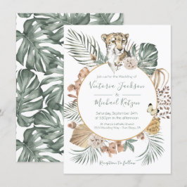 Convite Casamento Tropical Selva Cheetah Palm Wreath