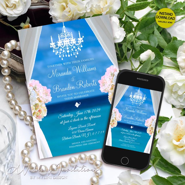 Convite Casamento Tropical Summer Floral Ocean Beach (Criador carregado)