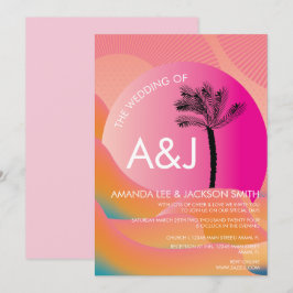 Convite Casamento Tropical Sunrise Rosa Laranja Branco
