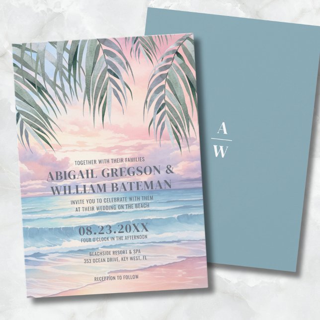 Convite Casamento Tropical Sunset Beach (Tropical Sunset Beach Wedding Invitation)