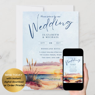 Convite Casamento Tropical Sunset de Destino Costeiro de P