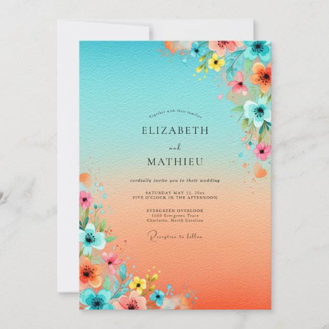 Convite Casamento Tropical Turquesa Animado (Frente)