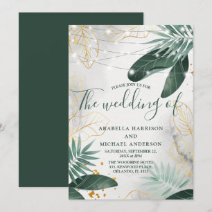 Convite Casamento Tropical Verde e Dourado