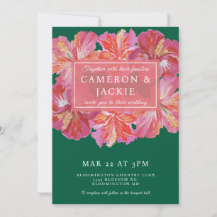 Convite Casamento Tropical Verde Hibisco Vibrante 