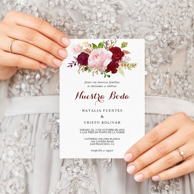 Convite Casamento Tropical Vermelha e Espanhol Romântico (Criador carregado)