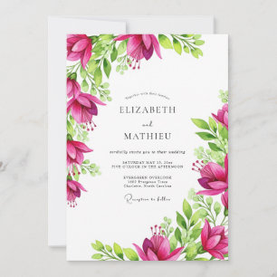 Convite Casamento Tropical Vibrante em Fuchsia