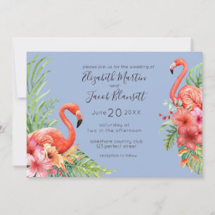 Convite Casamento Tropical Watercolor Flamingos & Hibiscus