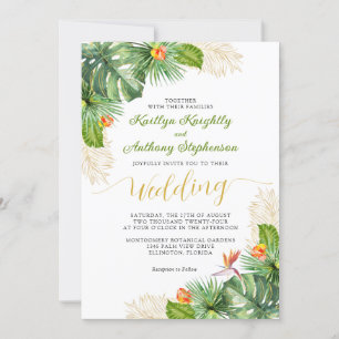 Convite Casamento Tropical Watercolor Palm Floral