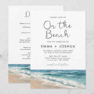 Convite Casamento Tudo em Um com Aquarela Moderna na Praia