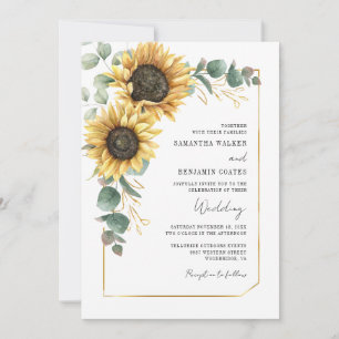 Convite Casamento Tudo em Um com Código QR de Girassol Flo
