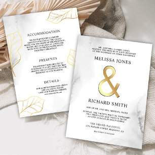 Convite Casamento Tudo em Um com Folhas Brancas e Douradas