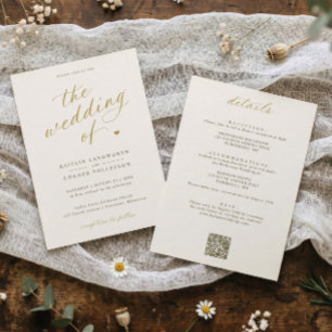 Convite Casamento Tudo em Um com Grafia Elegante de Ouro e