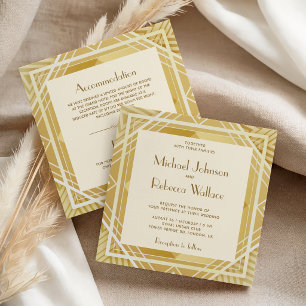 Convite Casamento Tudo em Um Cream e Dourado Art Déco