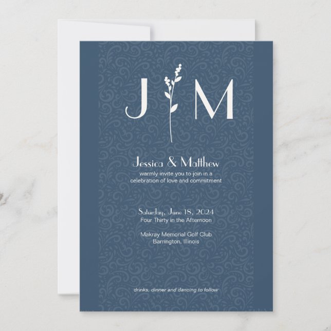 Convite Casamento Tudo-em-Um da Cinza Rustic Damask Slate (Frente)