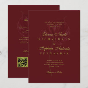 Convite Casamento Tudo em Um de Antúrio Burgundy & Verde