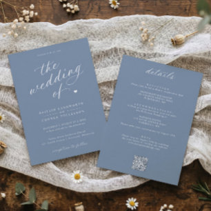 Convite Casamento Tudo em Um de Elegante Poeira Azul Scrip