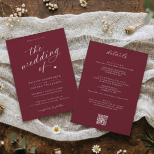 Convite Casamento Tudo em Um de Script Vermelho Borgonha E