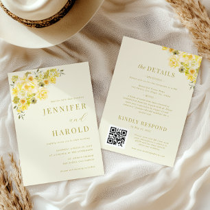 Convite Casamento Tudo em Um Floral Amarelo e Verde Cítric