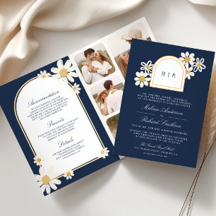 Convite Casamento Tudo em Um Navy Azul com Margarida Amare