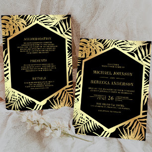 Convite Casamento Tudo em Um Palma Tropical Ouro Preto