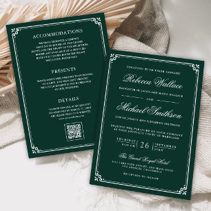 Convite Casamento Tudo em Um QR Esmeralda Verde Minimalist