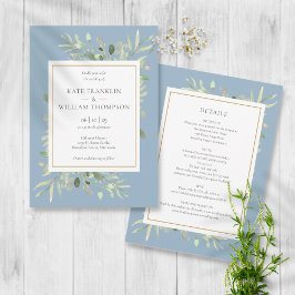 Convite Casamento Tudo Em Um Quadro Dourado com Verde e Az