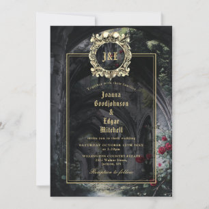 Convite Casamento Tudo Em Um Rosas Monograma em Ruínas Gót