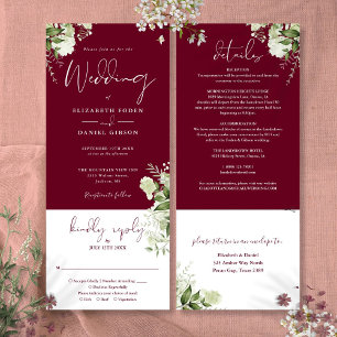 Convite Casamento Tudo Em Um Verde Burgundy Floral