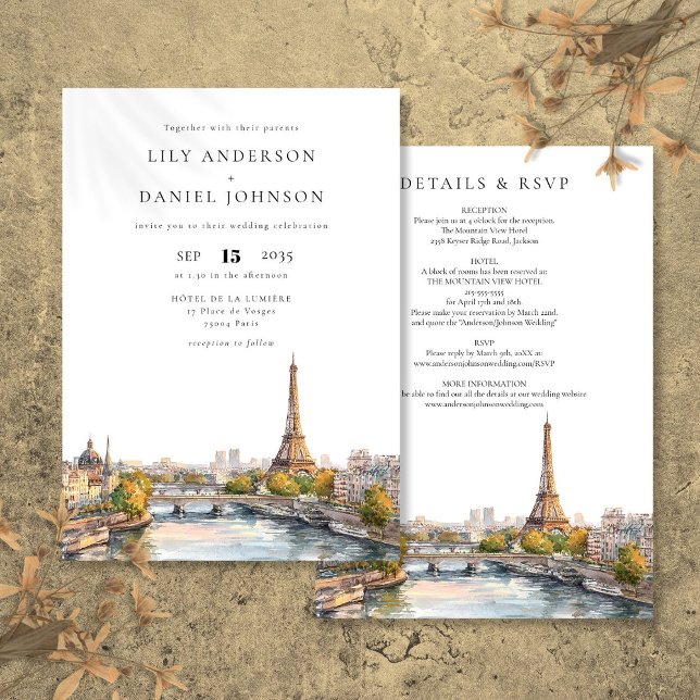 Convite Casamento Tudo Incluído em Paris França (Paris France Destination All In One Wedding Invitation)