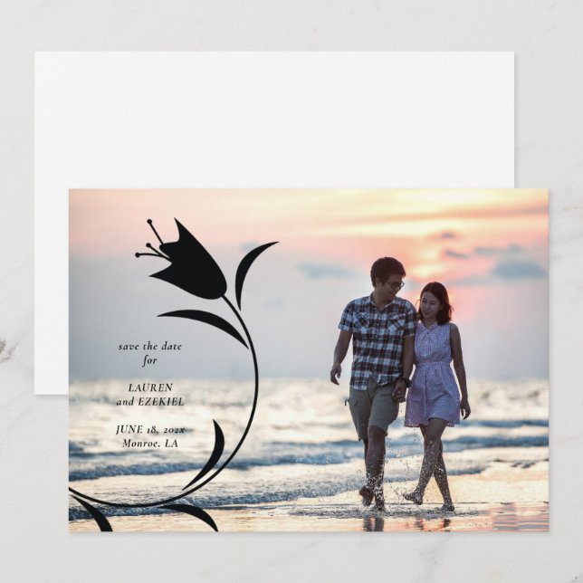 CONVITE CASAMENTO TULIPA PRETA MOD SALVE A DATA (Frente/Verso)