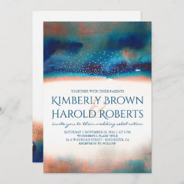 Convite Casamento Turquesa e Peach Modern Watercolor