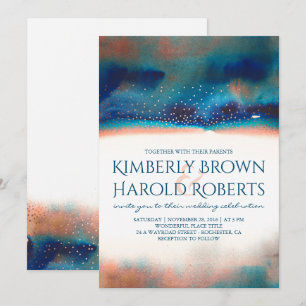 Convite Casamento Turquesa e Peach Modern Watercolor