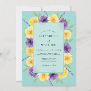 Convite Casamento Turquesa Violeta Ranunculus Eucalipto