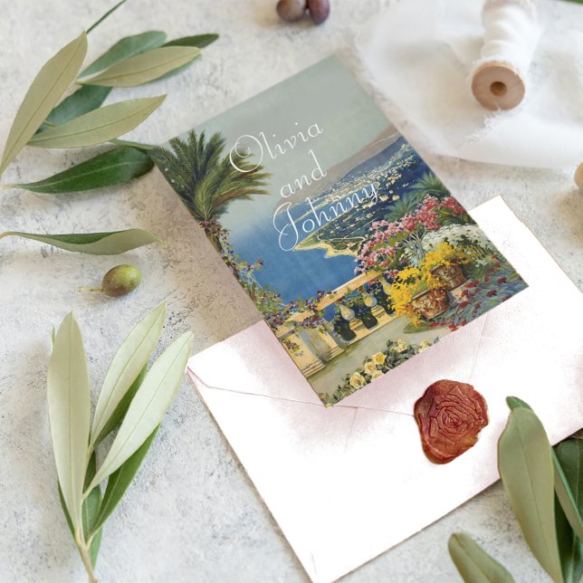 Convite Casamento Tuscan Elegante do Tema Mediterrâneo (Criador carregado)